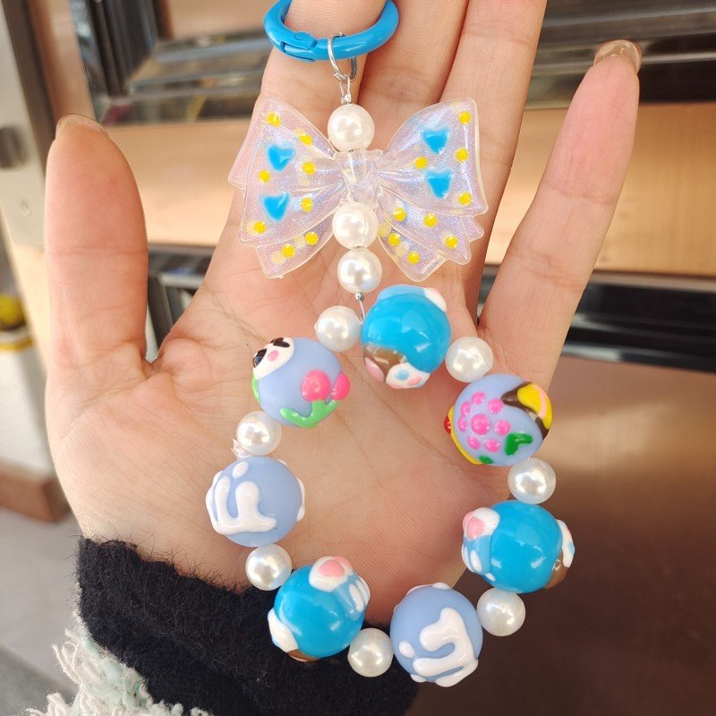 2024 Hand-Painted Beaded Pendant Light Weight Resin Mobile Phone Chain Accessories Keyring Beaded Key Chain Mobile Phone Straps