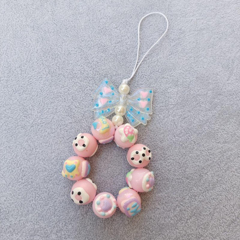 2024 Hand-Painted Beaded Pendant Light Weight Resin Mobile Phone Chain Accessories Keyring Beaded Key Chain Mobile Phone Straps