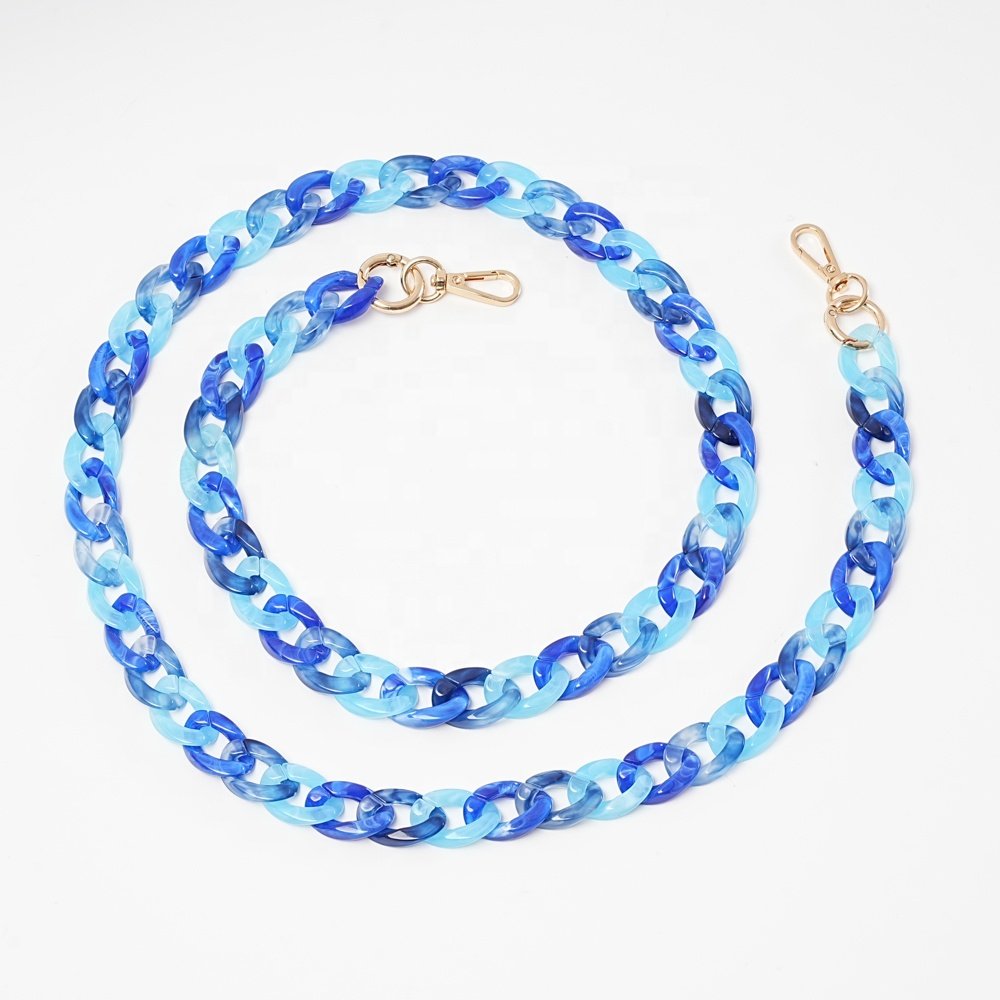 Latest stock acrylic shoulder strap ribbon mobile phone case custom logo mobile chain plastic bag chain