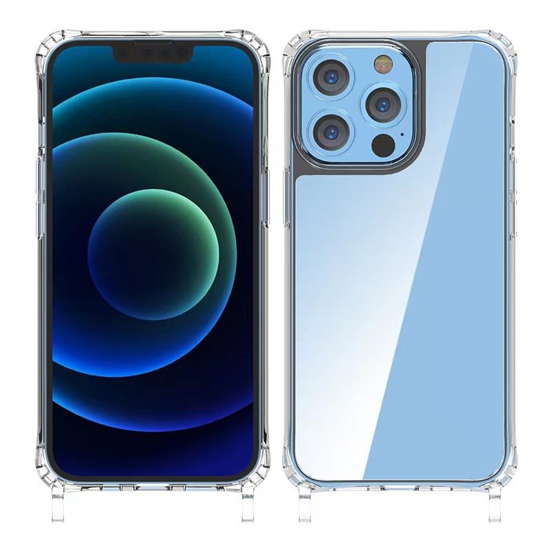 Anti Shock Transparent 1.5mm TPU + PC Combination Strap Case rope hanger case for new i phone 14 series