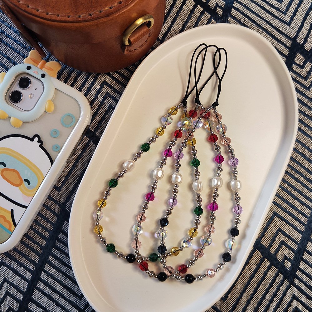 KKBEAD ins Japanese and Korean retro crystal braided beaded love portable mobile phone chain wristband