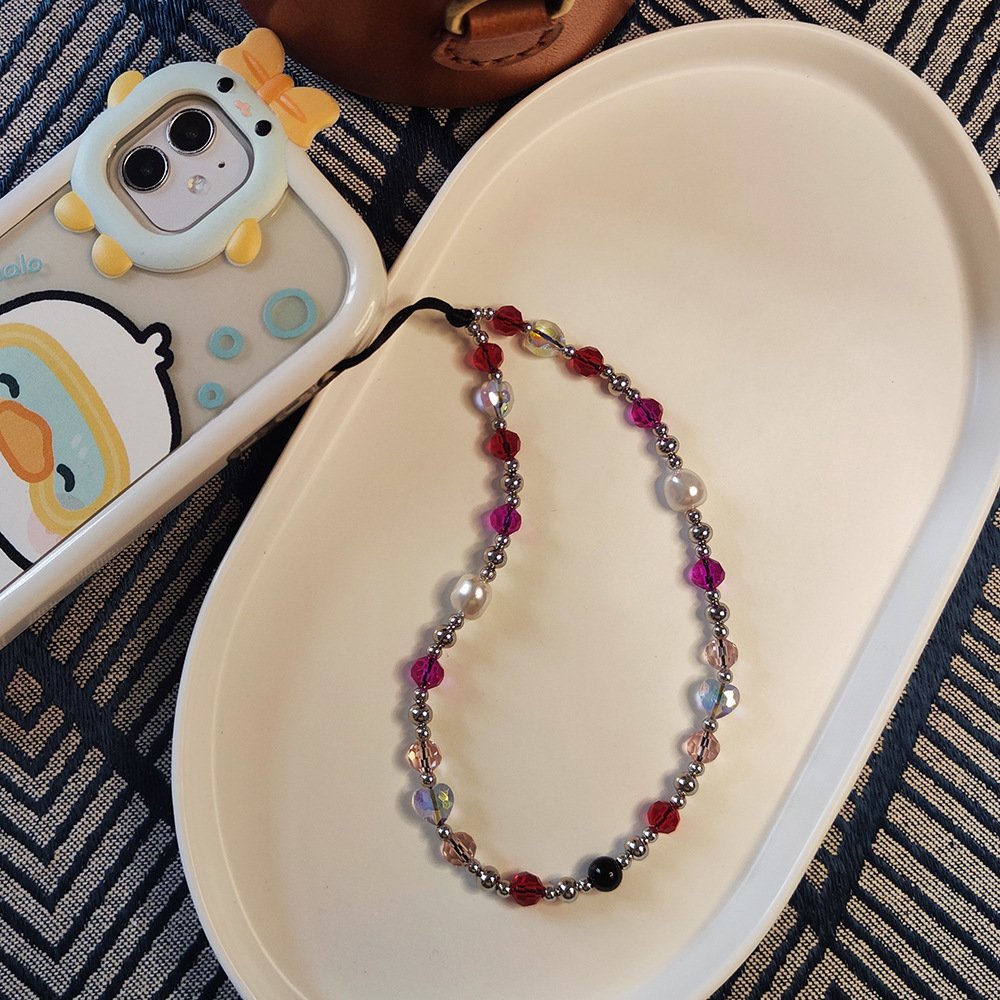 KKBEAD ins Japanese and Korean retro crystal braided beaded love portable mobile phone chain wristband