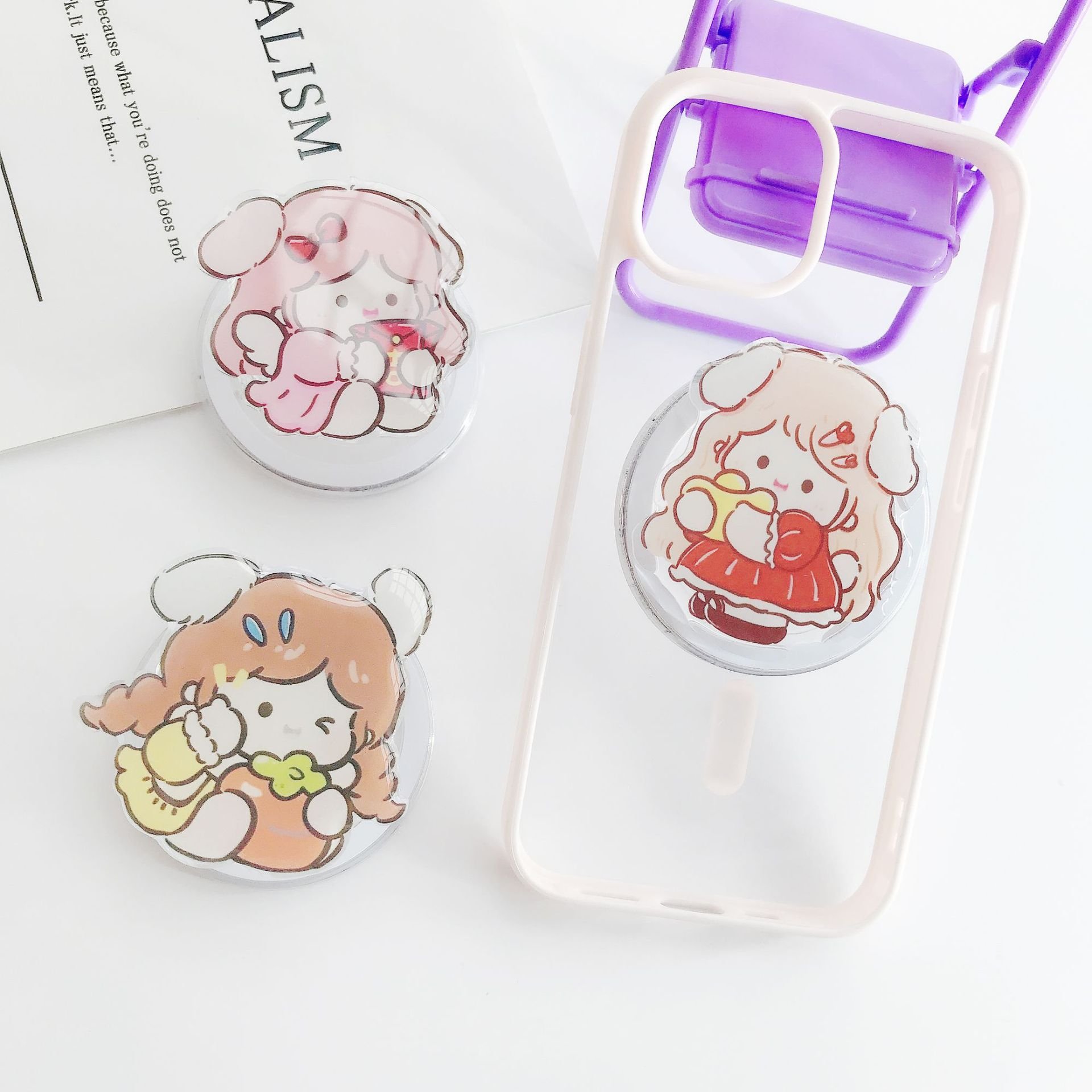 N52 Cartoon Customized Acrylic Design Removable Phone Grip Socket for magnetic Wireless Charger Mobile Support Holder Griptok