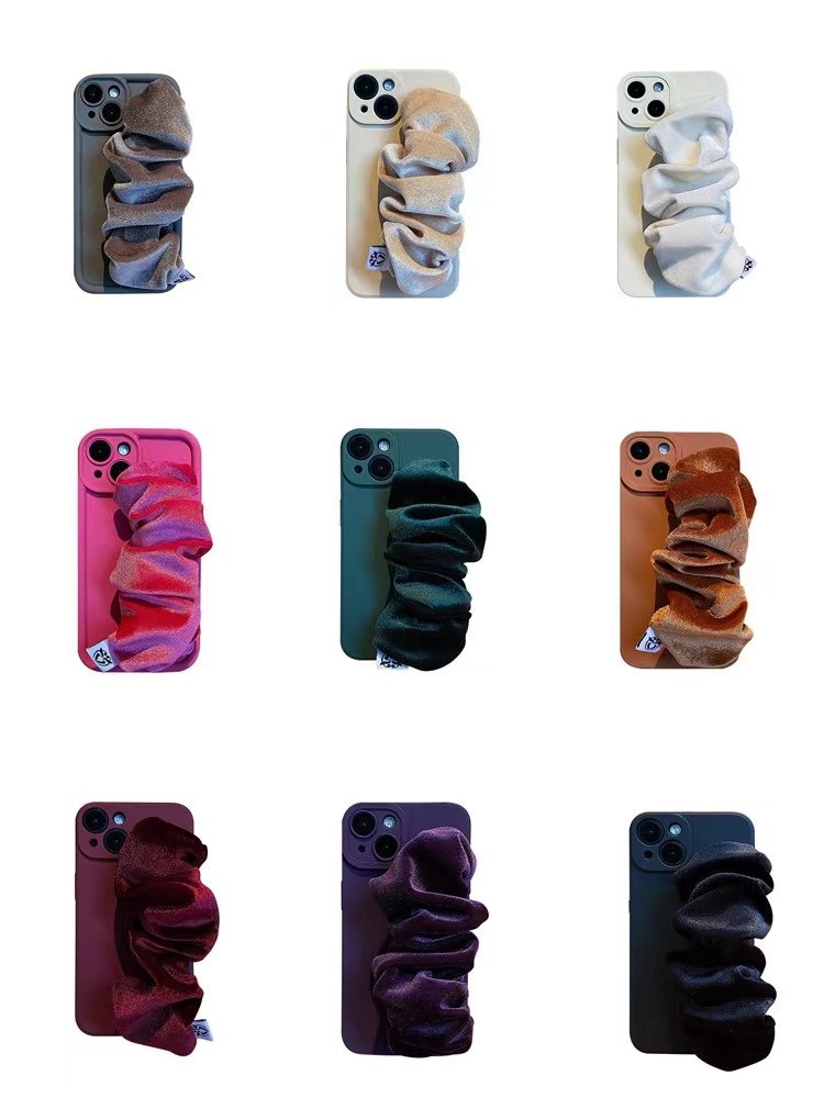 Yapears New Design Liquid Silicone Phone Case With Silk Scarf Wrist Strap For Iphone 14 15 Pro Max Silicon Shell For Women