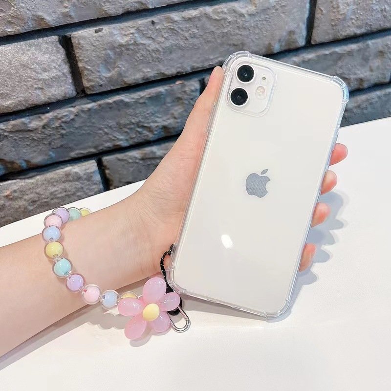 Custom DIY Candy Color Crystal Mobile Phone Chain Flower Bead Phone Strap