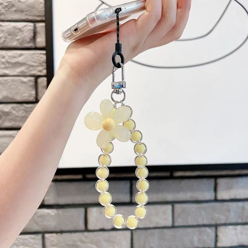 Custom DIY Candy Color Crystal Mobile Phone Chain Flower Bead Phone Strap
