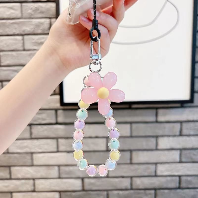 Custom DIY Candy Color Crystal Mobile Phone Chain Flower Bead Phone Strap