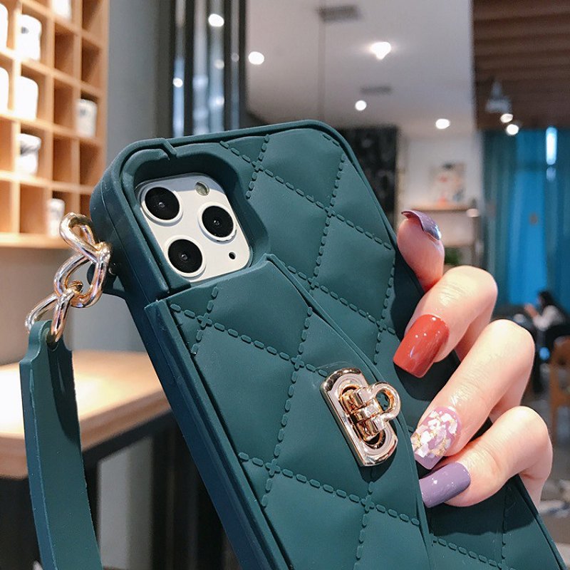 Girly crossbody purse mobile phone cover luxury designer silicon wallet phone case strap For iPhone 16 pro max