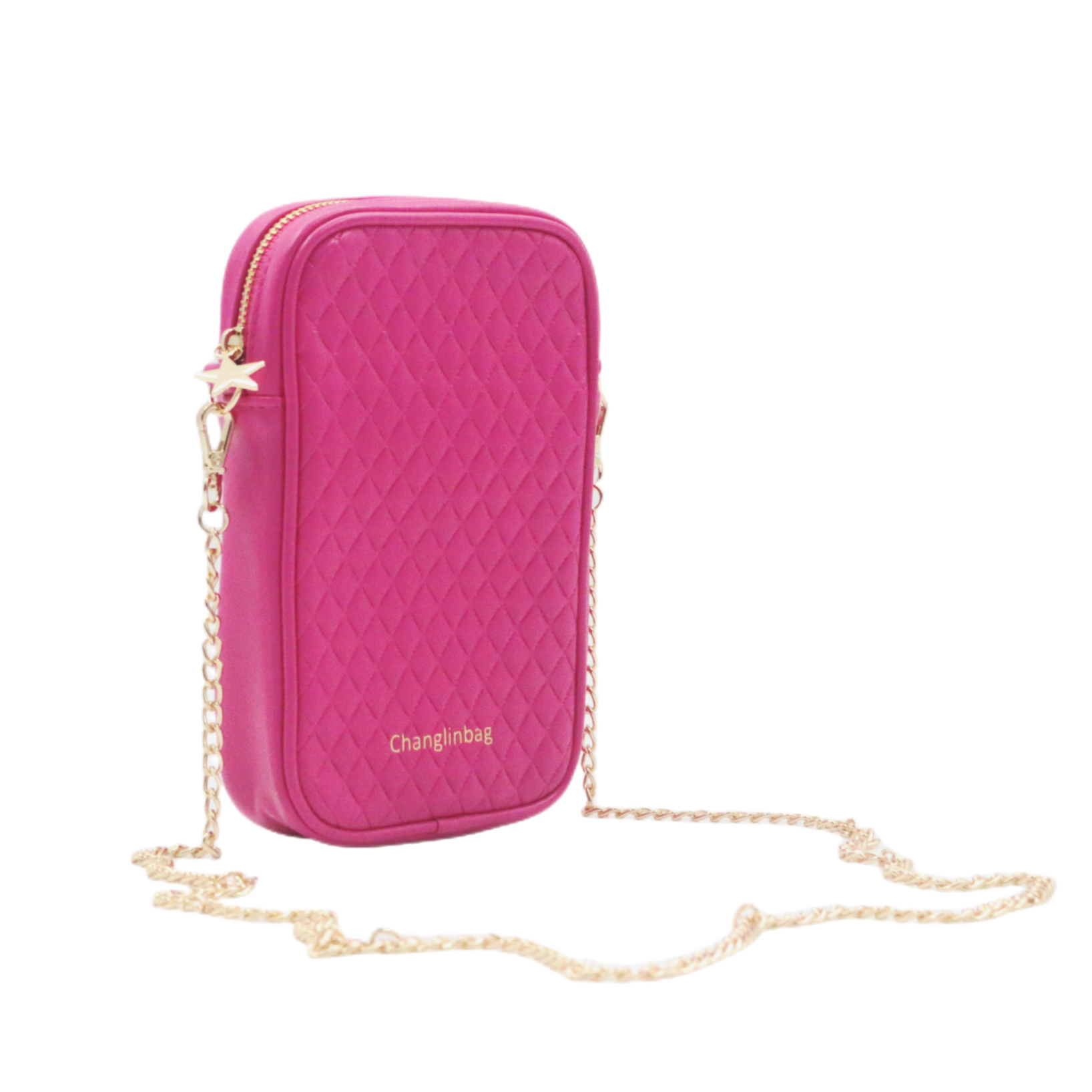 Newest OEM ODM Fashion Diamond Pattern Pink Quilted PU Crossbody Phone Pouch Bag