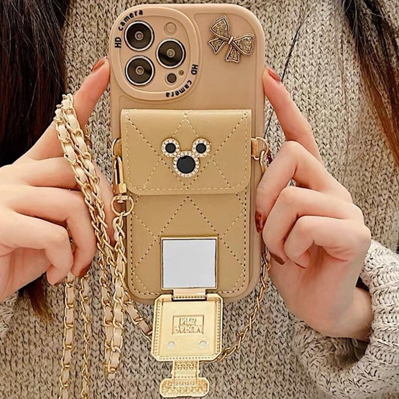 Water diamond cartoon plaid wallet card package bow perfume bottle diagonal strap phone case for iPhone 15 Promax 14 13 12 16