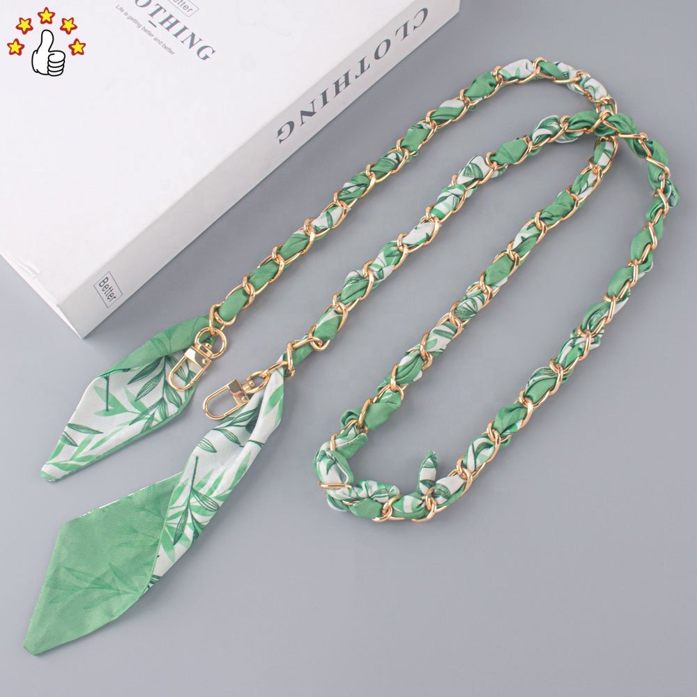 2024 Trendy Designer Silk Scarf Metal Phone Accessories Bag Accessories Mobile Phone Chain For All Smartphone Case