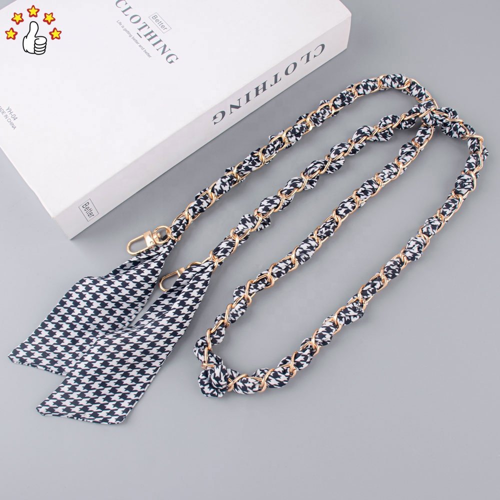 2024 Trendy Designer Silk Scarf Metal Phone Accessories Bag Accessories Mobile Phone Chain For All Smartphone Case