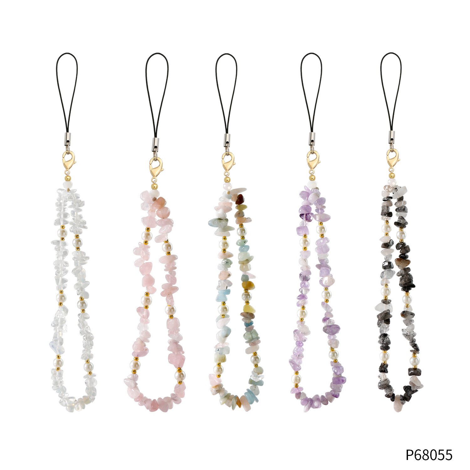 Wholesale Personality Handmade Natural Cute Stone Versatile Anti-Loss Wrist mobile Phone beads Chain Straps Lanyard for Women