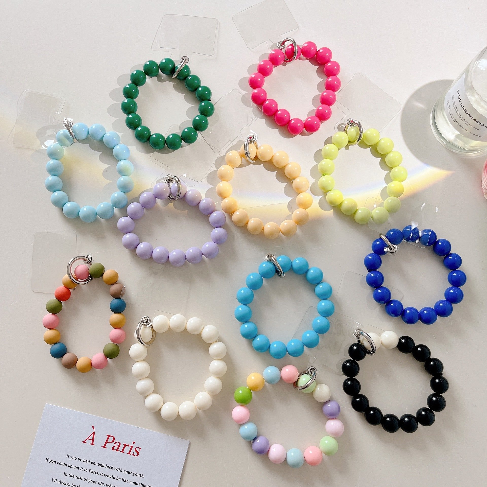 colourful Universal phone beaded chain charm lanyard wrist strap Plastic beads mobile phone lanyard