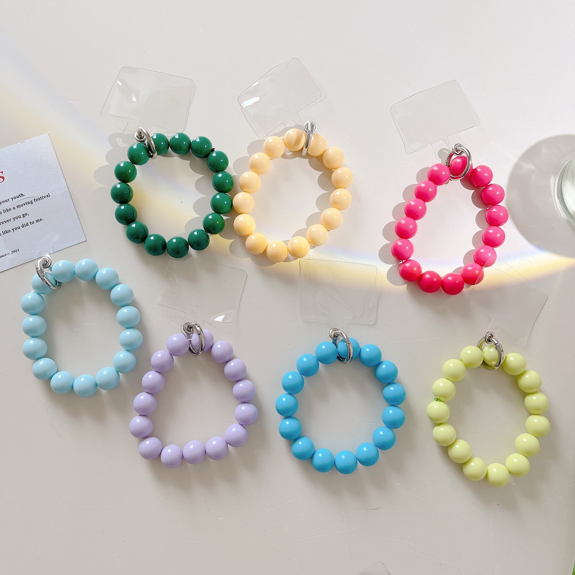 colourful Universal phone beaded chain charm lanyard wrist strap Plastic beads mobile phone lanyard