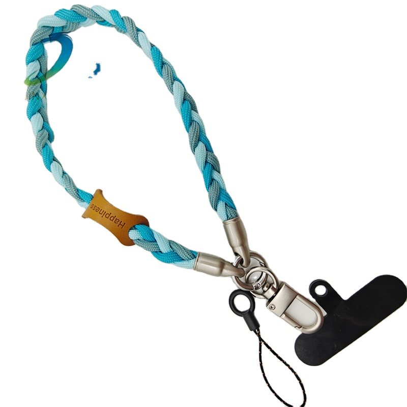 Custom anti theft 3-strand braided short phone holder grip cord hand keychain wrist strap lanyard for mobile cell phones