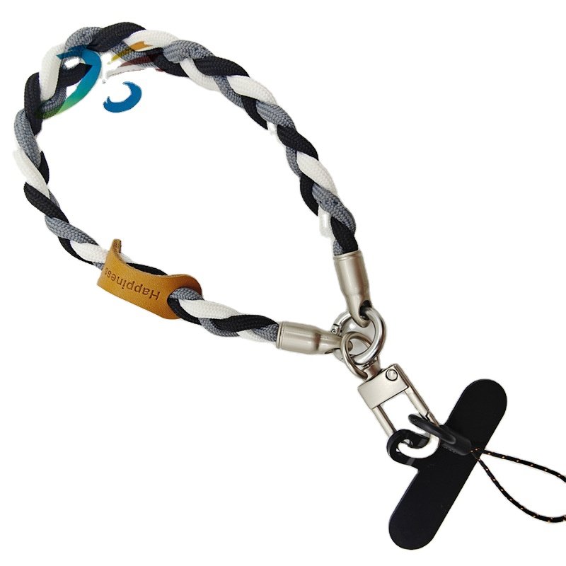Custom anti theft 3-strand braided short phone holder grip cord hand keychain wrist strap lanyard for mobile cell phones