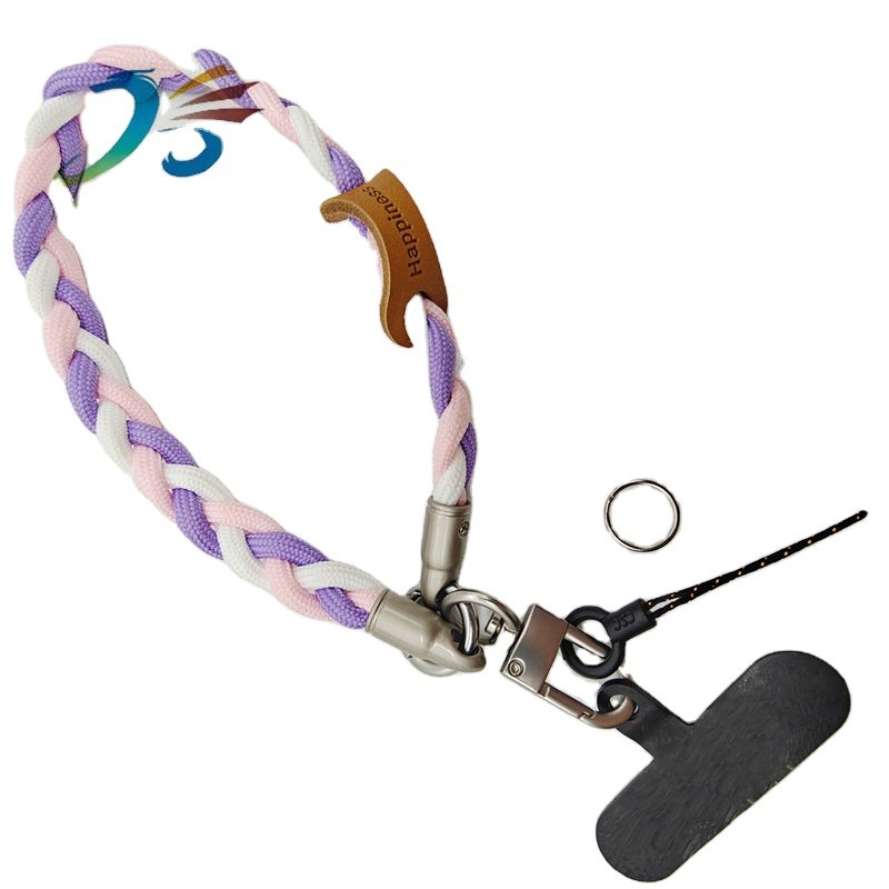 Custom anti theft 3-strand braided short phone holder grip cord hand keychain wrist strap lanyard for mobile cell phones