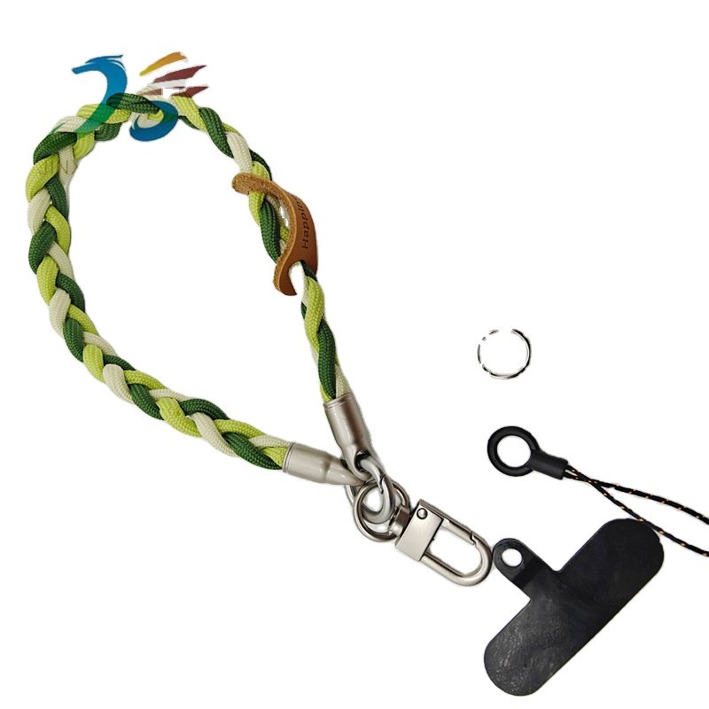 Custom anti theft 3-strand braided short phone holder grip cord hand keychain wrist strap lanyard for mobile cell phones