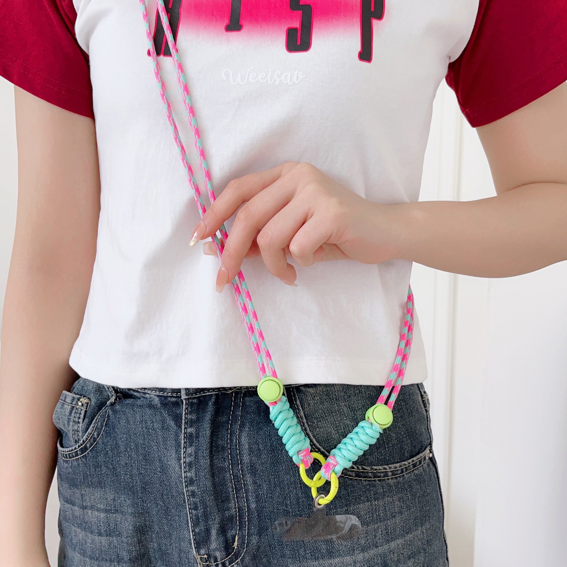 Wholesale Adjustable Colorful Nylon Phone Lanyard Keychain Strap Universal Neck Strap Anti-Lost Crossbody Mobile Phone Lanyard