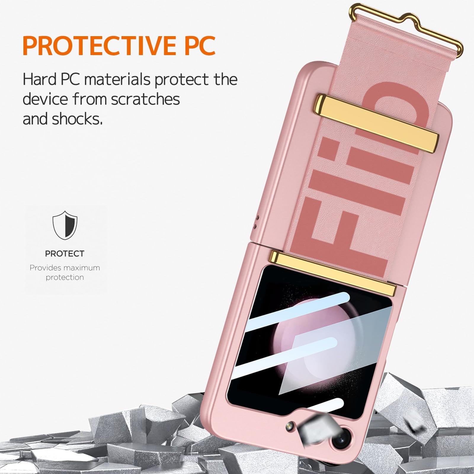 with Strap Protective PC+PU Leather Wrist Strap Cover Phone Case For Samsung Galaxy Z Flip 6 Phone Case