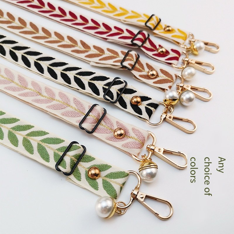 Adjustable Phone Strap Leaf Print Long Crossbody Lanyard with Pearl Pendant Universal Phone Case Anti-Loss Neck Strap