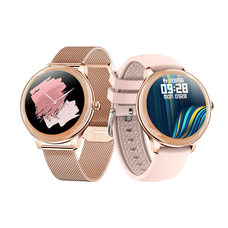 KarenM V33 Smart Watches for Women Heart Rate Body Temperature Monitoring Female Smartwatch Bracelet Double Straps