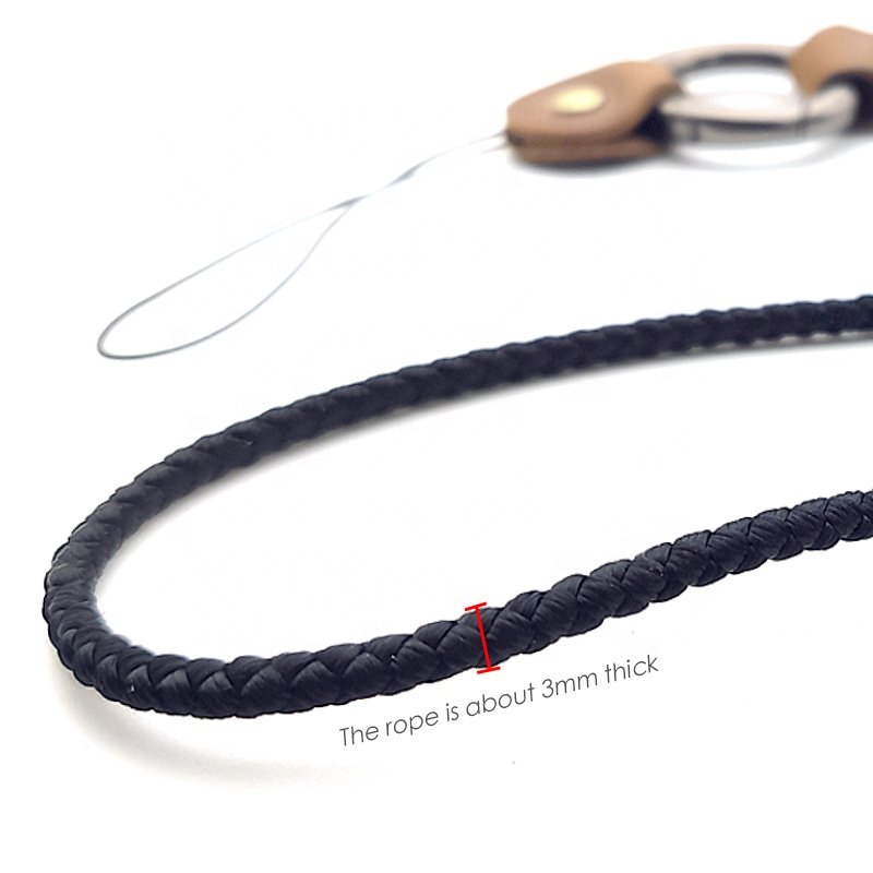 Custom Logo Detachable Metal Ring and Retro Genuine Leather String ID Card iPod Camera Key Chain Neck Mobile Phone Strap Lanyard