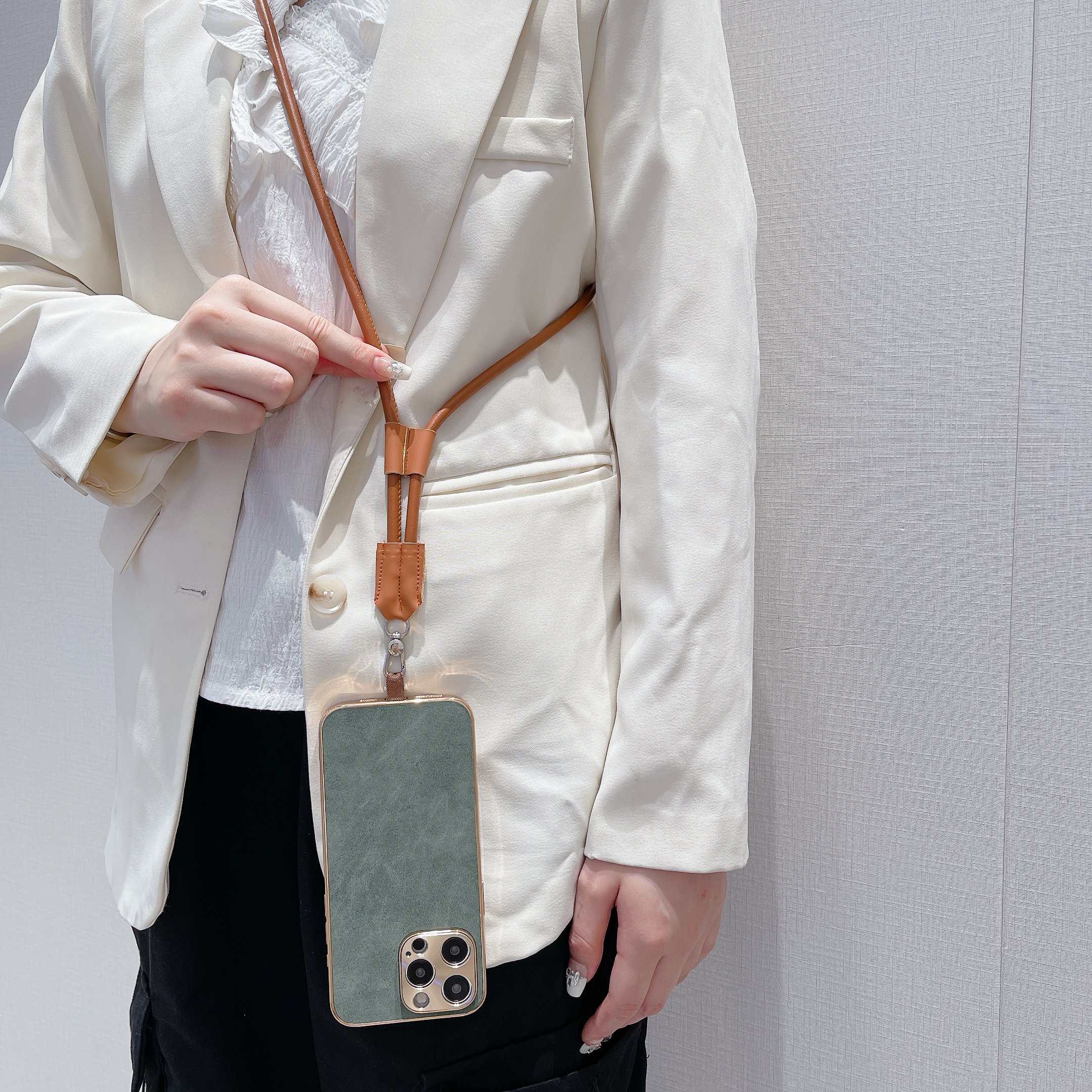 Universal Leather Necklace Mobile Phone Strap Detachable Crossbody Patch Phone Chain Phone Lanyard