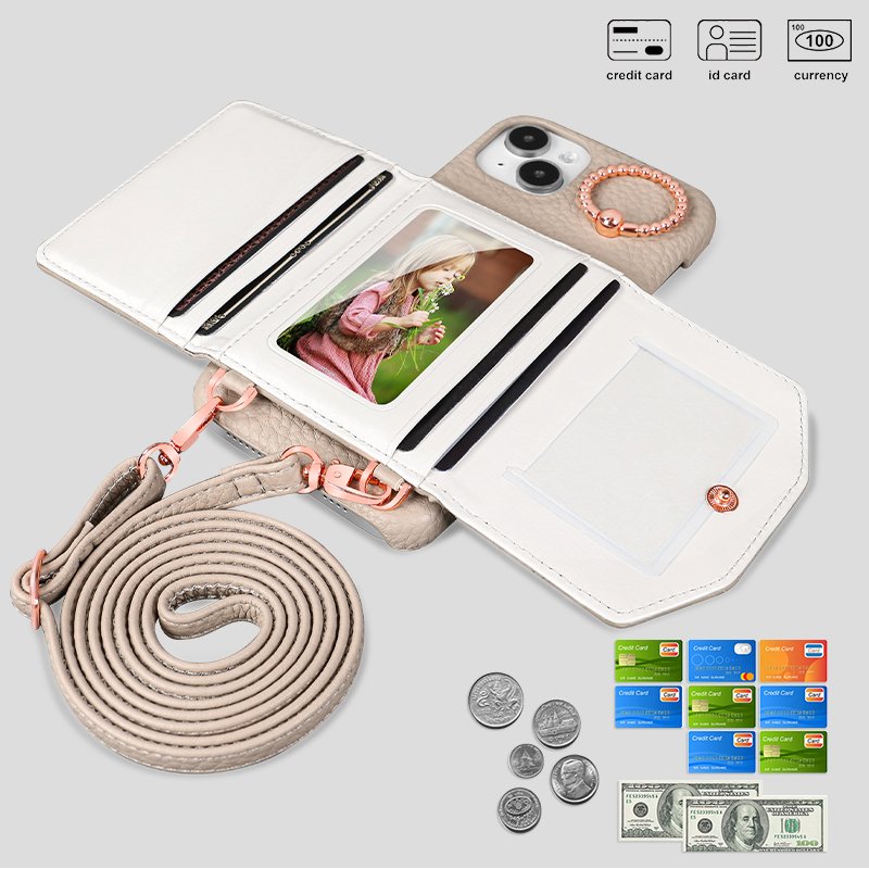 VIETAO Iphone Customization Pu Leather Wallet Phone Case Pouch Luxury with Crossbody Strap for Iphone 15 in Stock VT-DD-243