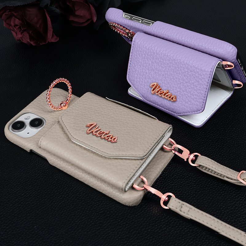 VIETAO Iphone Customization Pu Leather Wallet Phone Case Pouch Luxury with Crossbody Strap for Iphone 15 in Stock VT-DD-243