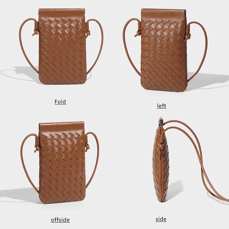 Woven PU Mobile Phone Bags Shoulder Strap Handwoven Cell Phone Bags for Girls Cellphone Pouch Travel Crossbody Bags
