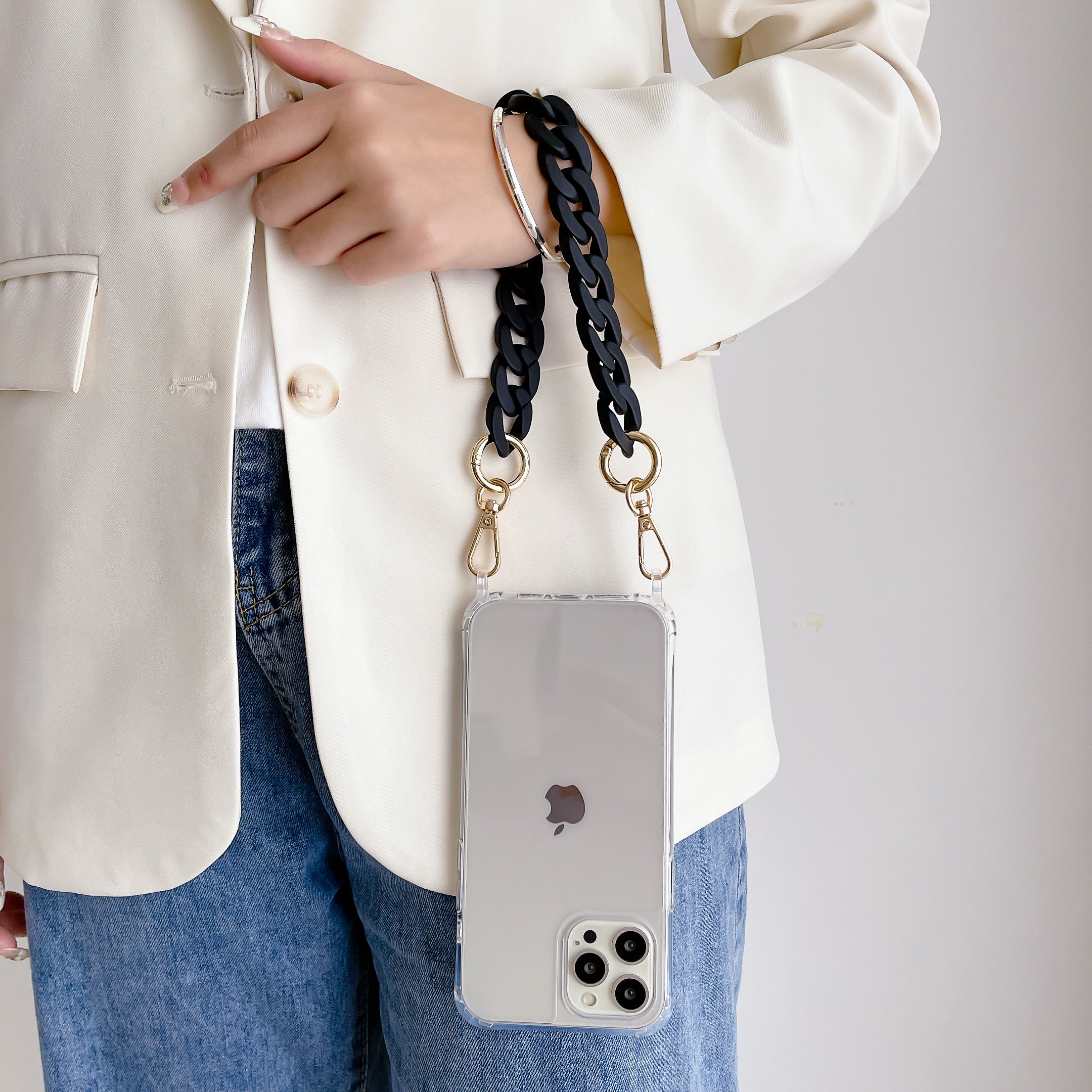 Durable Acrylic Chain For Phone Short Wrist Strap Colorful Mobile Phone Charm Bracelet Chain with Clear case For iphone 16 15
