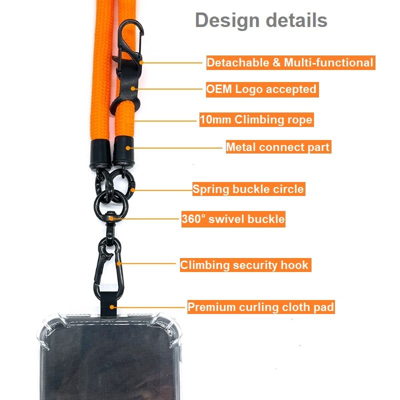 Universal Cell Phone Lanyard Crossbody Polyester Phone Strap 10mm Thick Strong Climbing Rope Compatible for All Mobile Phones