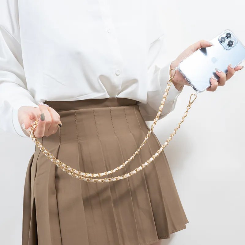 New light luxury small fragrance style texture mobile phone lanyard bag rope long crossbody shoulder strap leather chain pendant