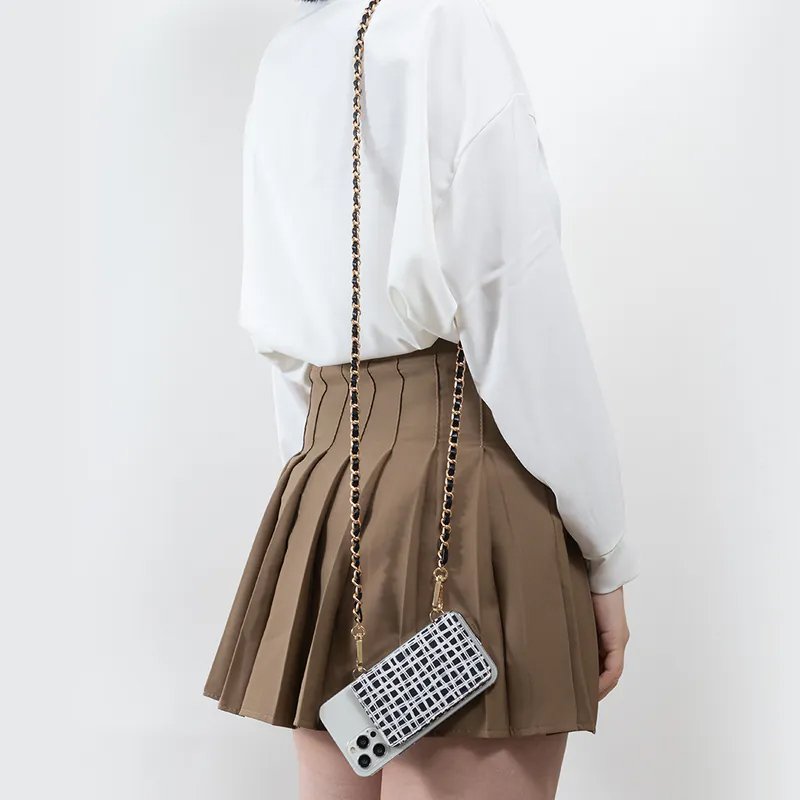 New light luxury small fragrance style texture mobile phone lanyard bag rope long crossbody shoulder strap leather chain pendant