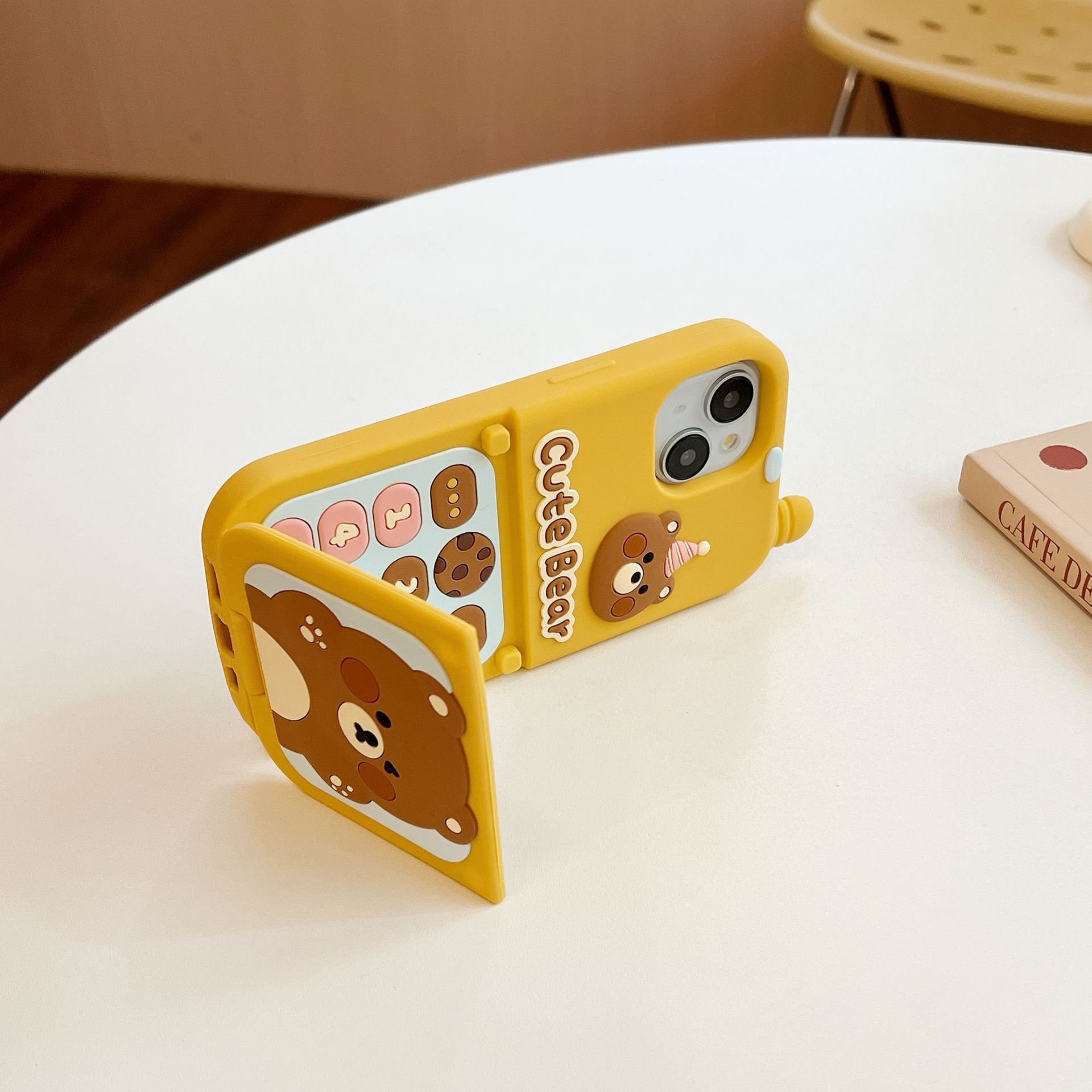 Little Bear Big Brother Flip Mirror Suitable For iPhone 15 Pro Max Phone Case 14 3D Cartoon 13 12 14 Soft Silicone Protective