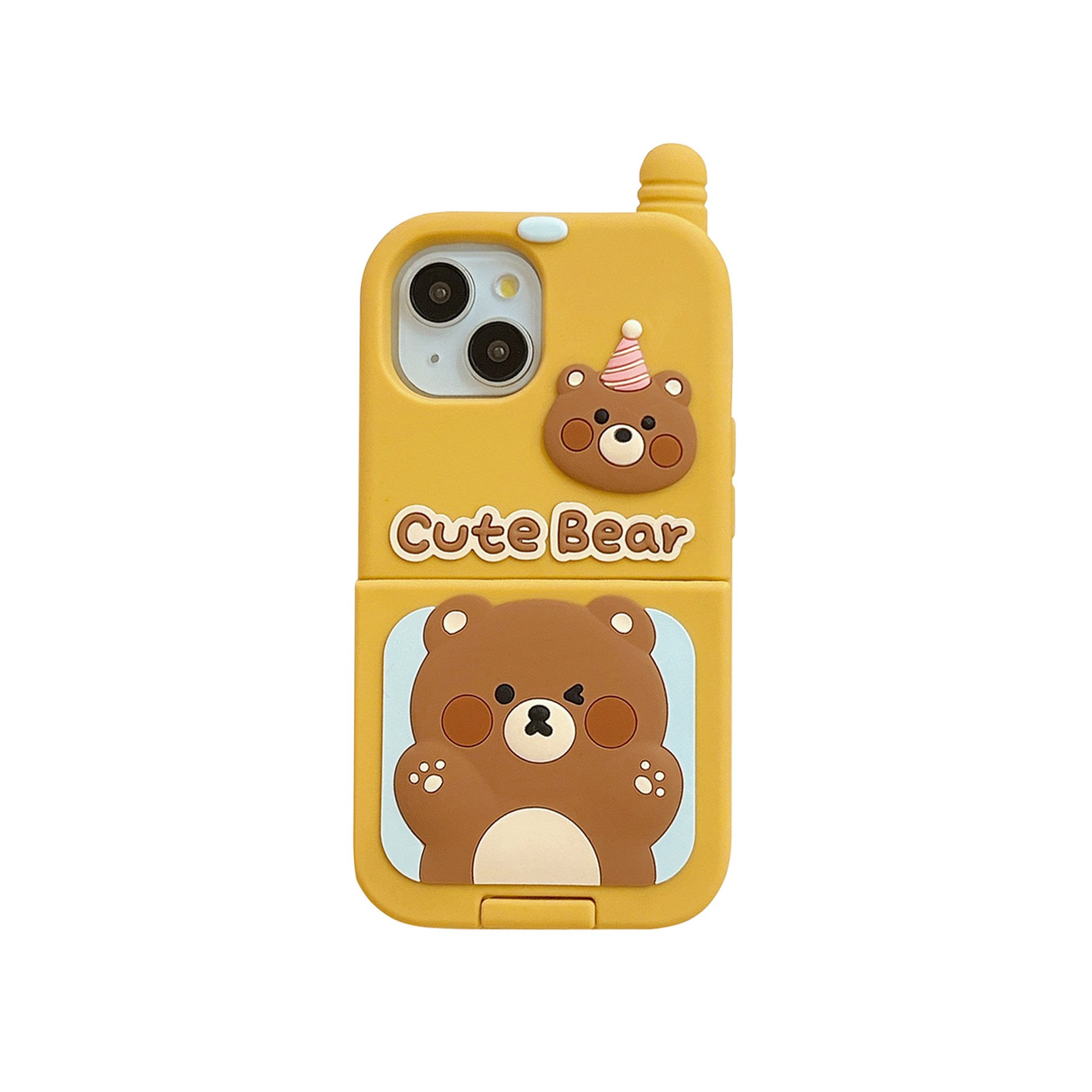 Little Bear Big Brother Flip Mirror Suitable For iPhone 15 Pro Max Phone Case 14 3D Cartoon 13 12 14 Soft Silicone Protective