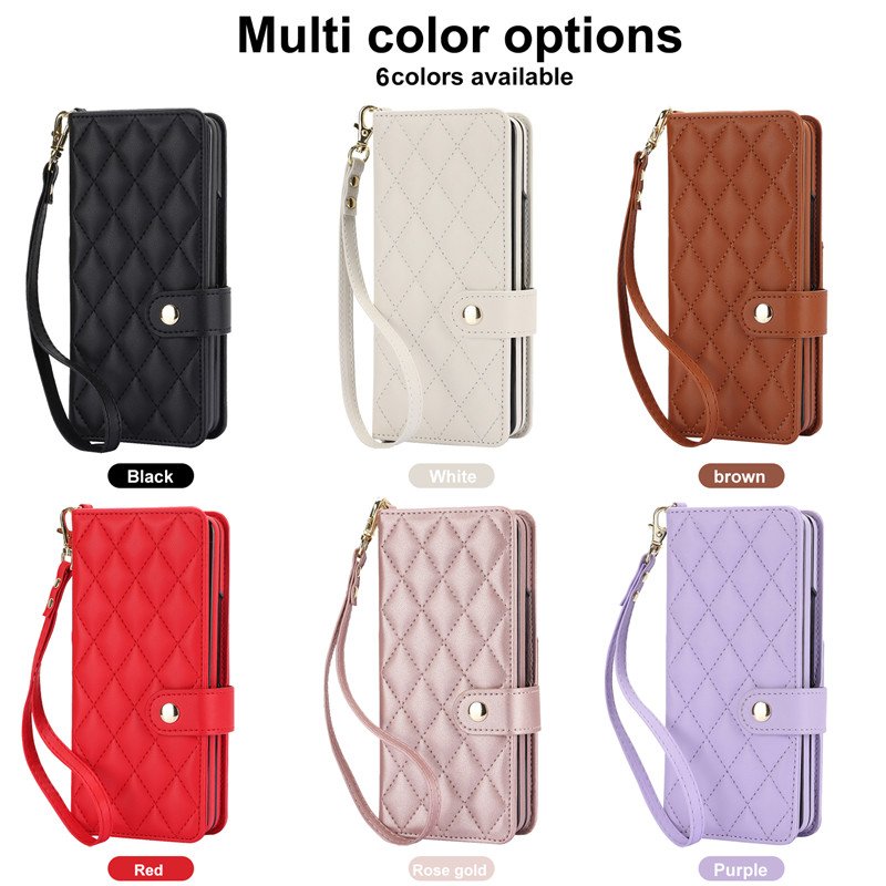 High Quality PU Leather Wallet Phone Case Flip Kickstand with Strap Smart Phone Cover for Samsung Galaxy Z Fold 6