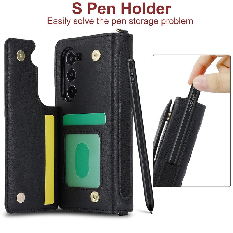 High Quality PU Leather Wallet Phone Case Flip Kickstand with Strap Smart Phone Cover for Samsung Galaxy Z Fold 6