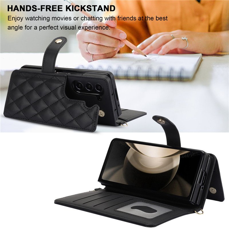High Quality PU Leather Wallet Phone Case Flip Kickstand with Strap Smart Phone Cover for Samsung Galaxy Z Fold 6