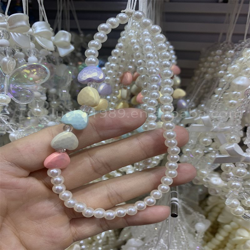 Beaded Phone Charm Cute Korean Style Shining Stars and Pearls Beaded Anti Lost Phone Chain Strap for Women Girls