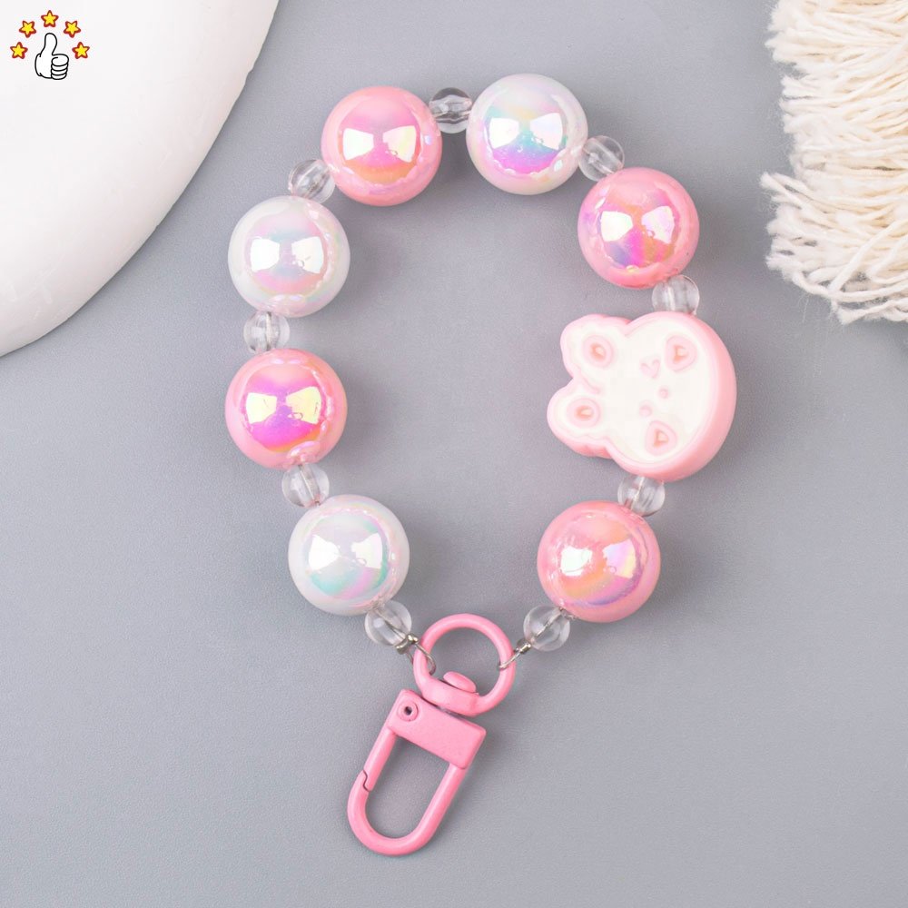 Fashion Charm Pearl Acrylic Bead Key Chain Mobile Phone Chain Cartoon Hand Drawn Beaded For Mobile Phone Chains
