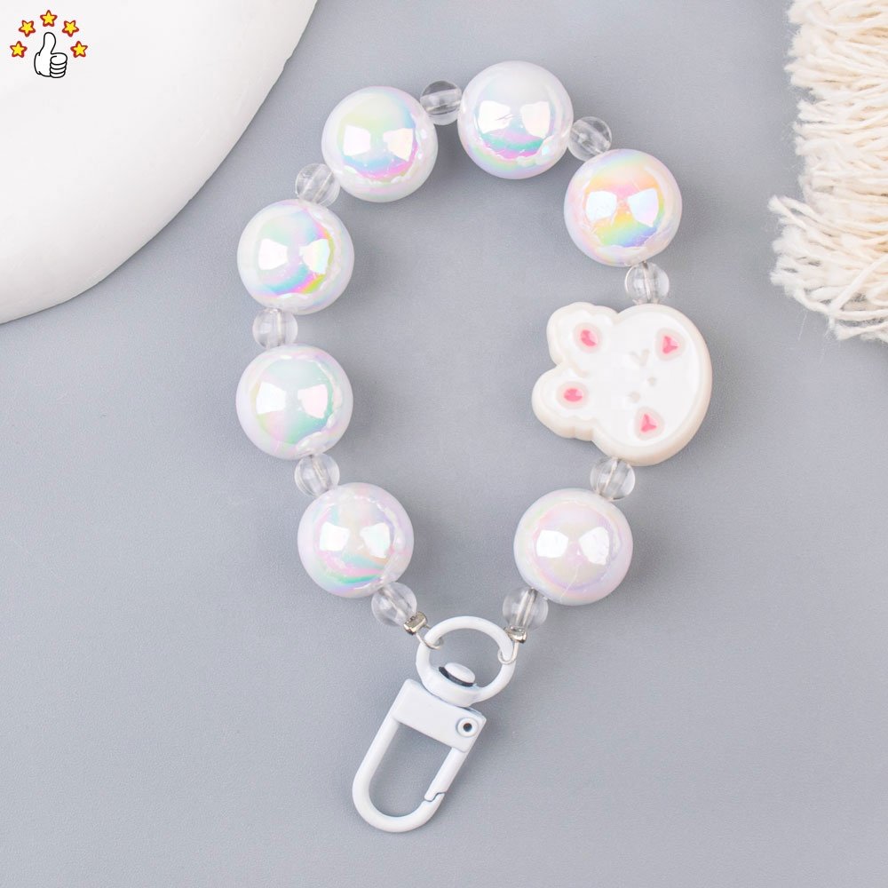 Fashion Charm Pearl Acrylic Bead Key Chain Mobile Phone Chain Cartoon Hand Drawn Beaded For Mobile Phone Chains