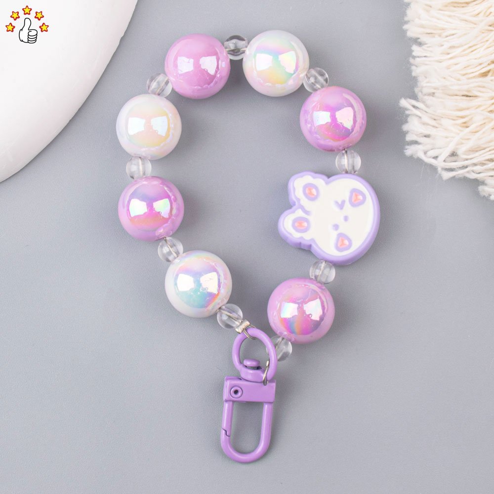 Fashion Charm Pearl Acrylic Bead Key Chain Mobile Phone Chain Cartoon Hand Drawn Beaded For Mobile Phone Chains