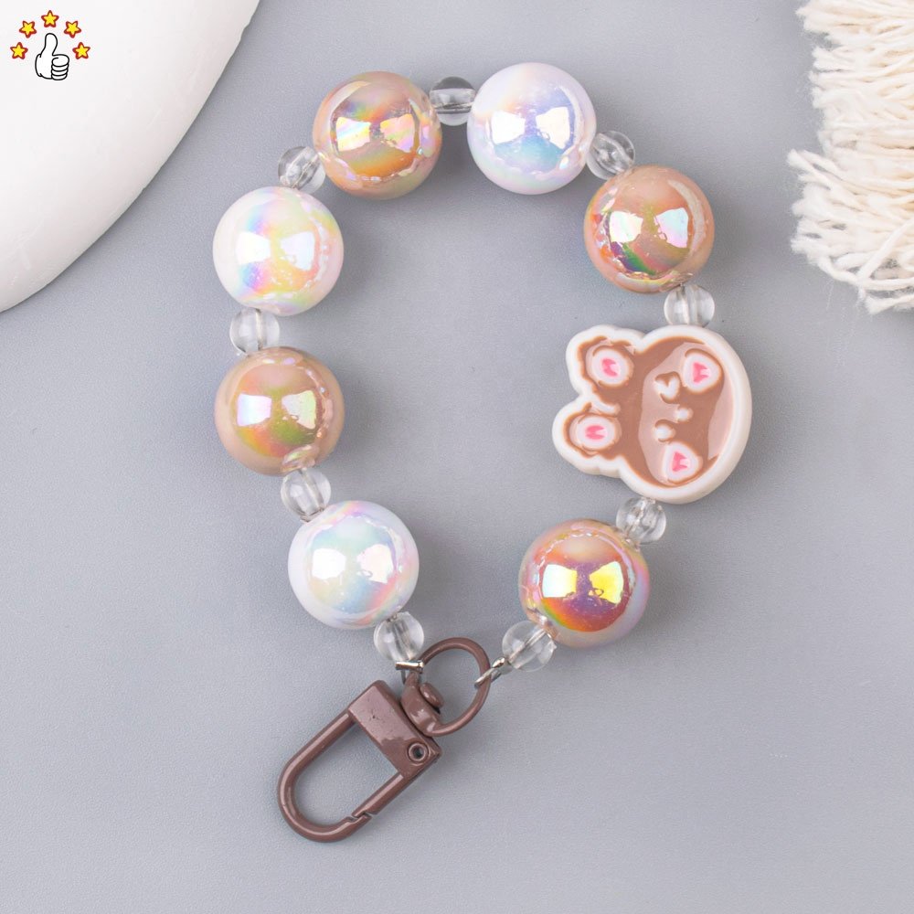 Fashion Charm Pearl Acrylic Bead Key Chain Mobile Phone Chain Cartoon Hand Drawn Beaded For Mobile Phone Chains