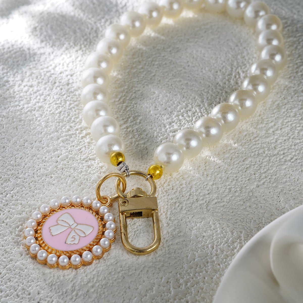 Cute Clasp Wrist Tassel Lanyard Wristlet Strap Key Chain Purse Bag Charm Decor Accessories Pearl Beaded Phone Chain With Bow Tie