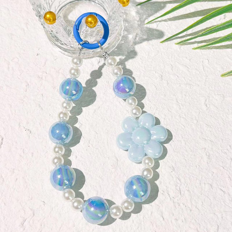 Trendy Flower Pearl Mobile Phone Chain Charm Acrylic Beaded Keychain Lanyard Strap Wristband for Bag Headphone Accessories