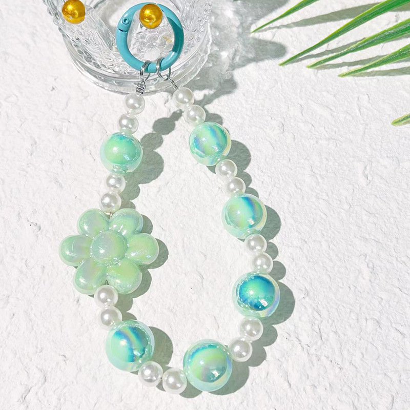 Trendy Flower Pearl Mobile Phone Chain Charm Acrylic Beaded Keychain Lanyard Strap Wristband for Bag Headphone Accessories
