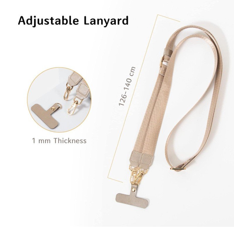 Adjustable Nylon Lanyard with Double Hook and PU Leather Clip, Universal Cell Phone Lanyard
